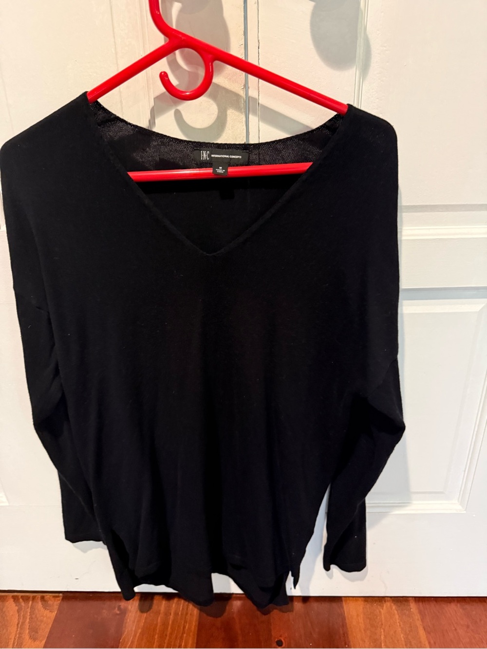 INC International Concepts Black V-Neck Long Sleeve Sweater Top